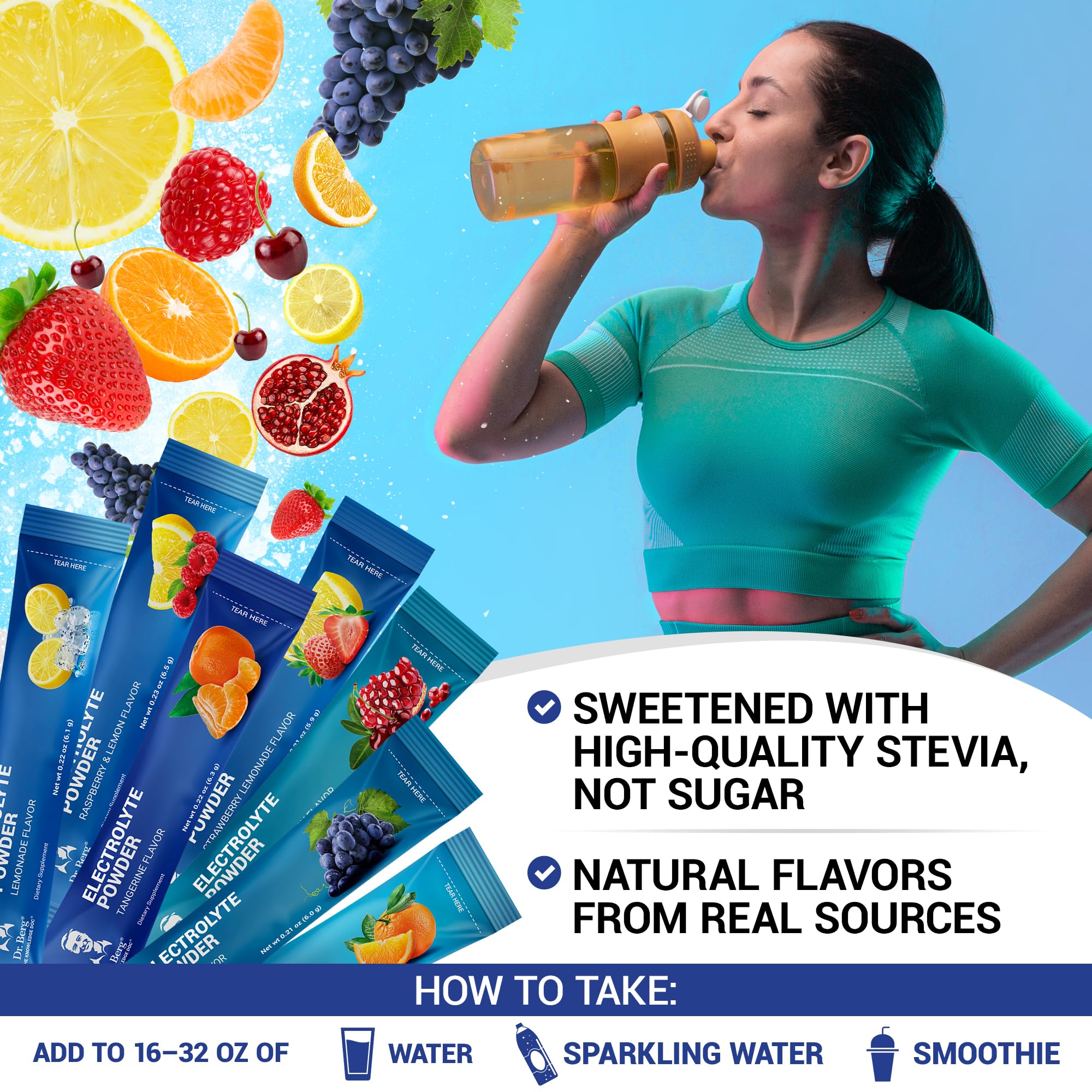 Dr. Berg Nutritionals uso diario en estilo de vida activo con electrolitos