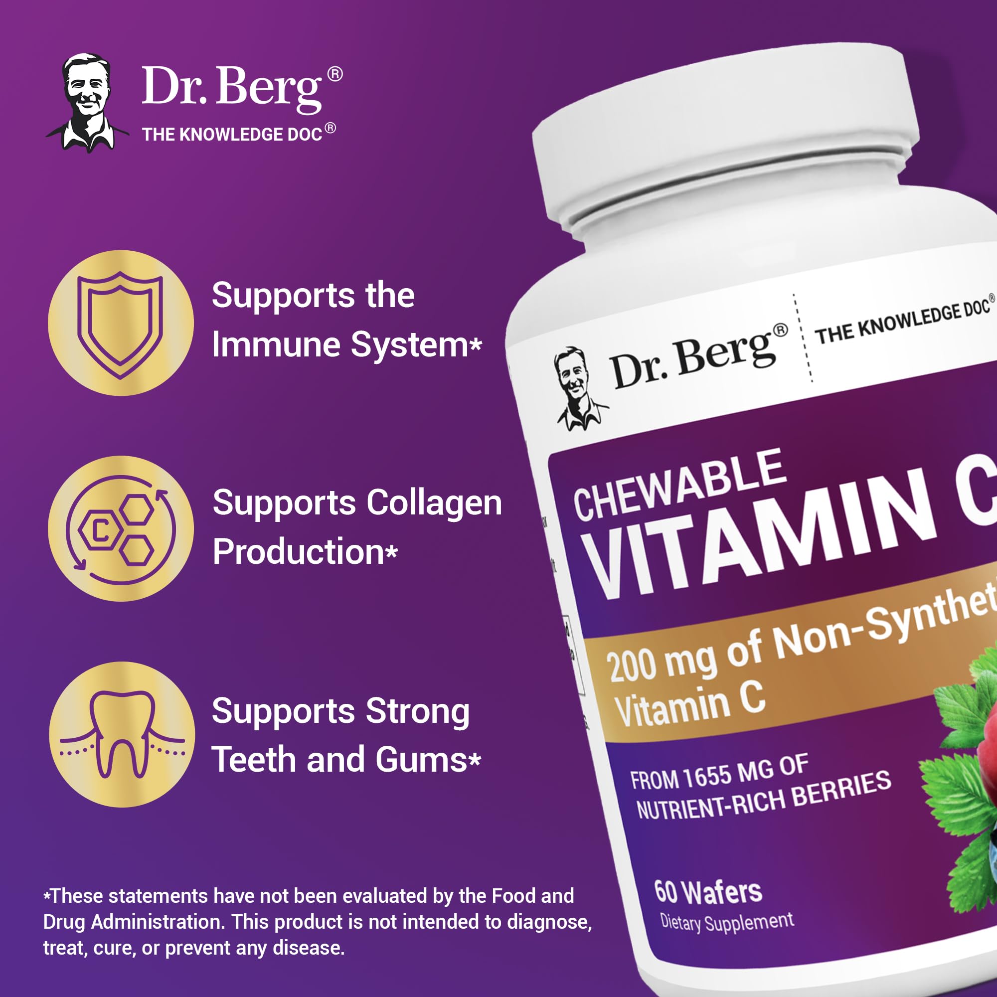 Dr. Berg Vitamina C Complejo con arándano orgánico, porción diaria fácil de tomar