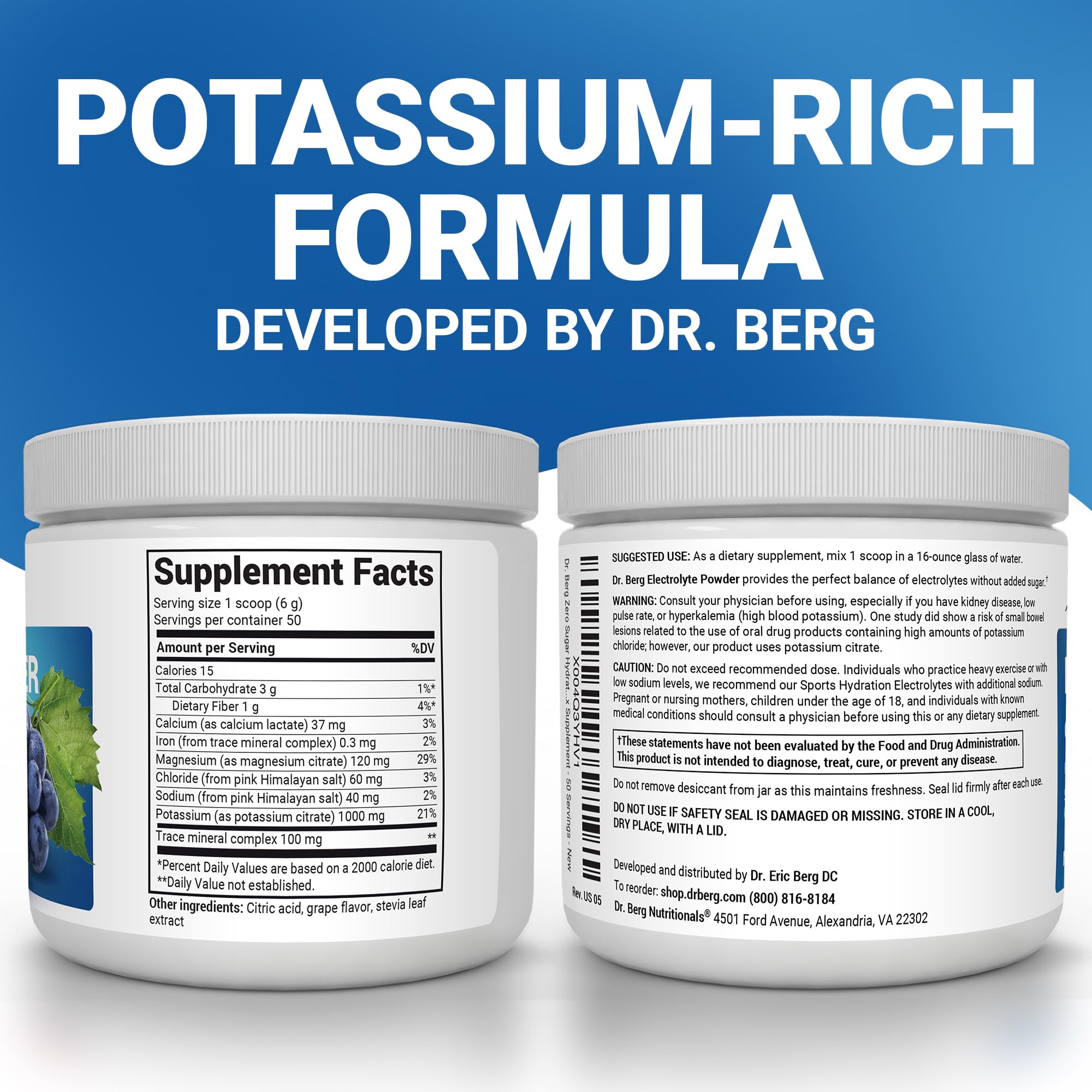 Dr. Berg Zero Sugar Hydration Powder cucharita en agua, sin azúcar para hidratación rápida