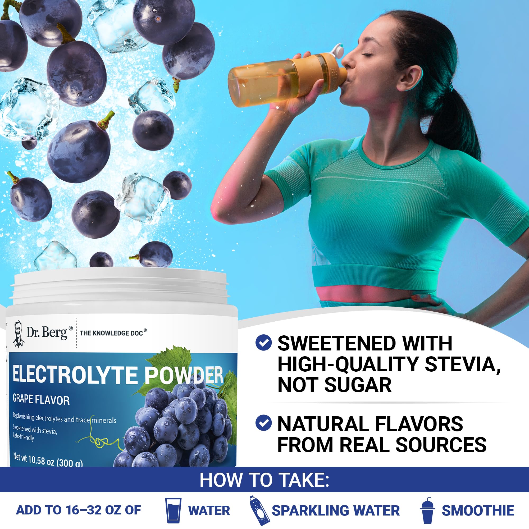 Dr. Berg Zero Sugar Hydration Powder disolución en agua lista para entrenar