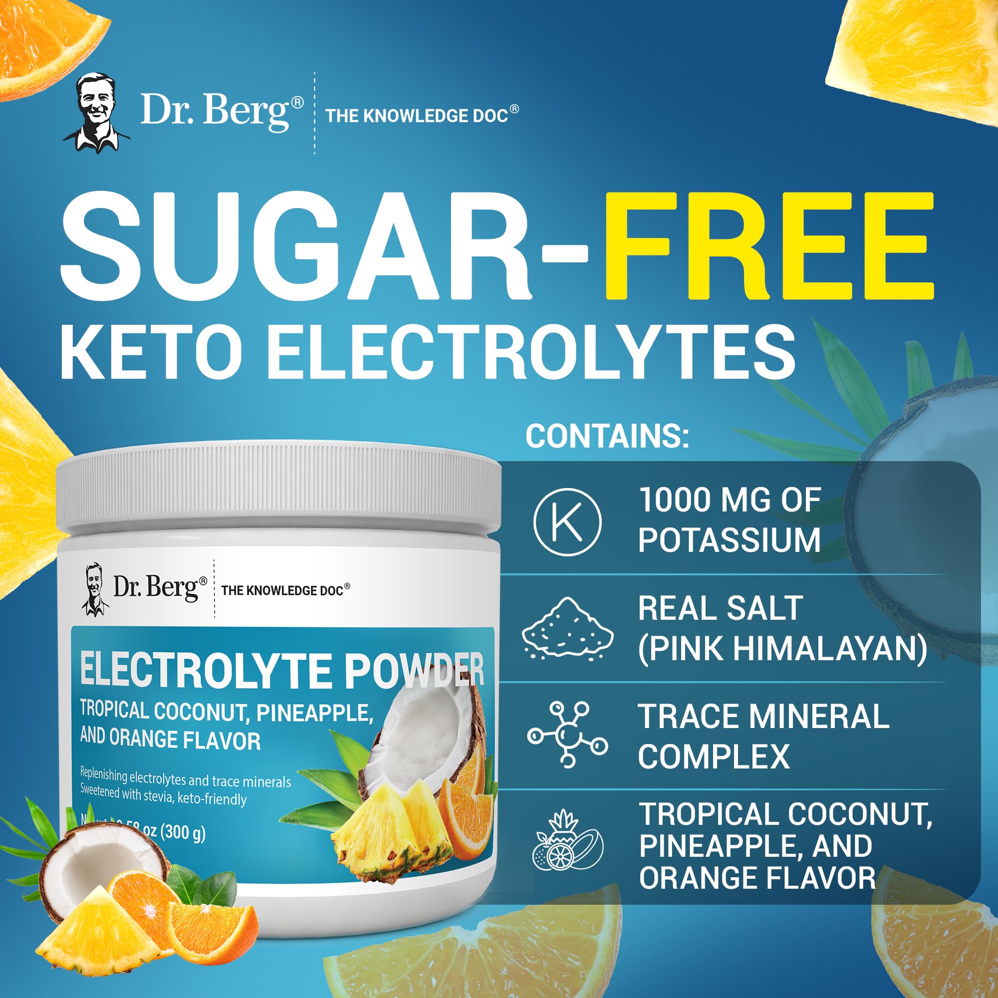 Dr. Berg Zero Sugar Hydration, uso para entrenamiento al aire libre, apoyo a la hidratación.