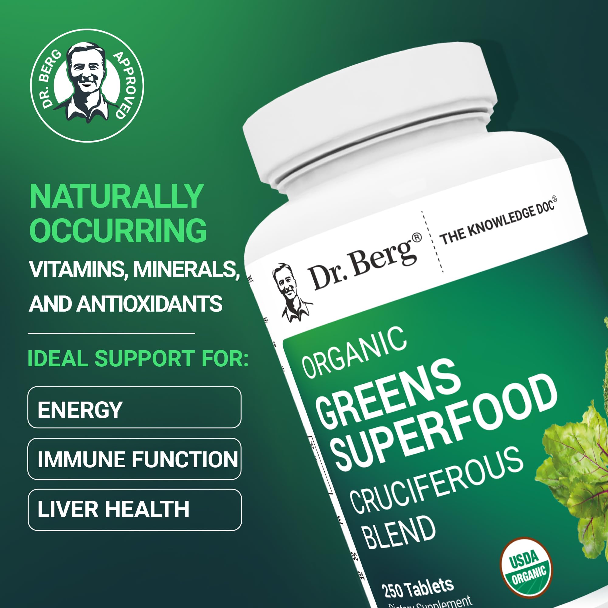 Dr. Berg's Greens: etiqueta organica certificada para calidad
