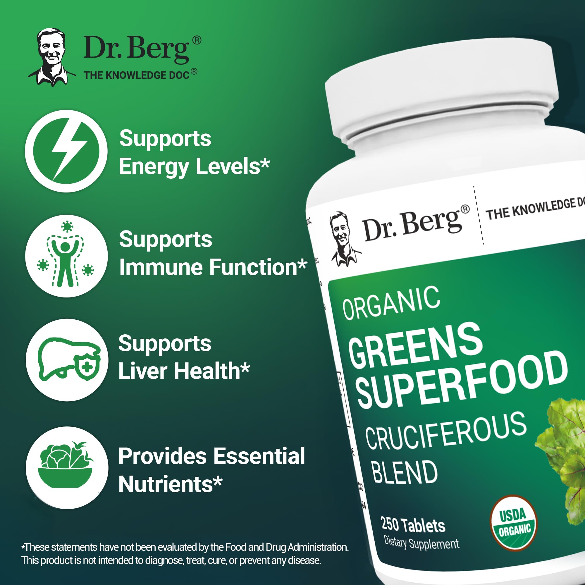 Dr. Berg's Greens: mezcla de cruciferos visibles para nutricion diaria