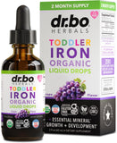 DR. BO Drops hierro para niños con sabor a uva, fácil de incorporar en la rutina diaria.