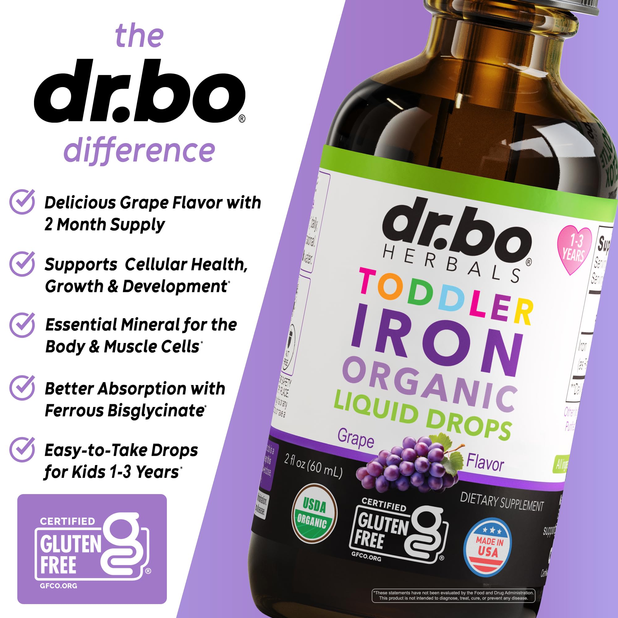 DR. BO Drops sin soja, apto para dietas restringidas en niños.
