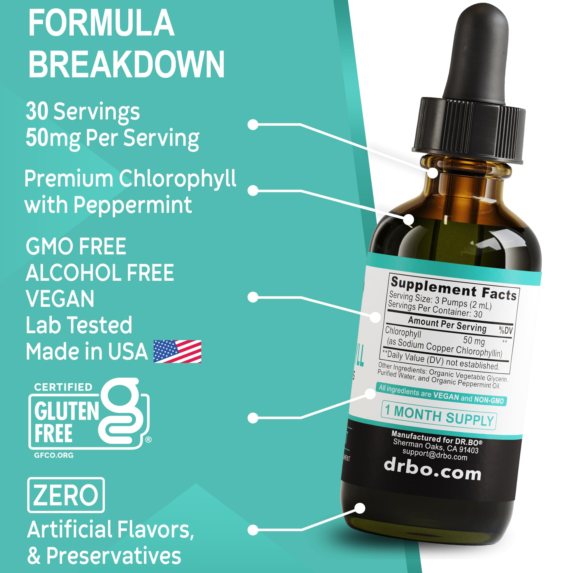 DR. BO envase de 60 ml, tamaño práctico para llevar.