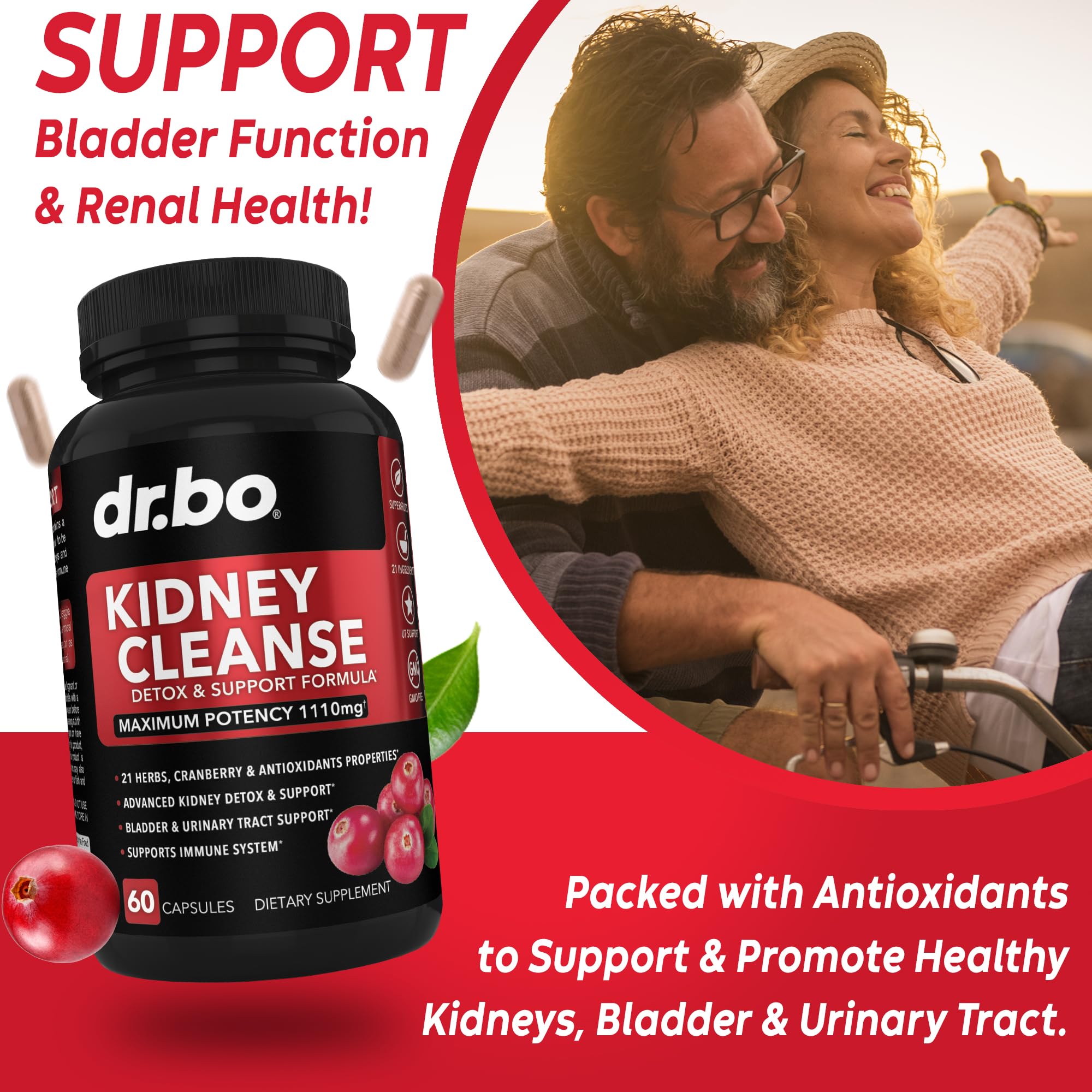 DR. BO Kidney Cleanse etiqueta, muestra ingredientes clave