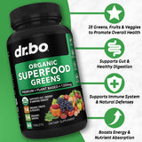 Tabletas DR. BO de frutas y verduras para nutrición diaria.