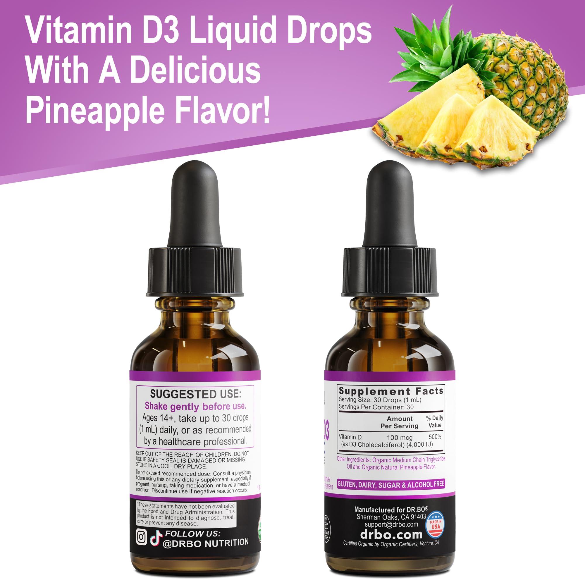 Aplicación sublingual rápida con DR. BO D3 para absorción.