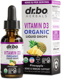 DR. BO Vitamina D3 líquida orgánica en botella para uso diario.