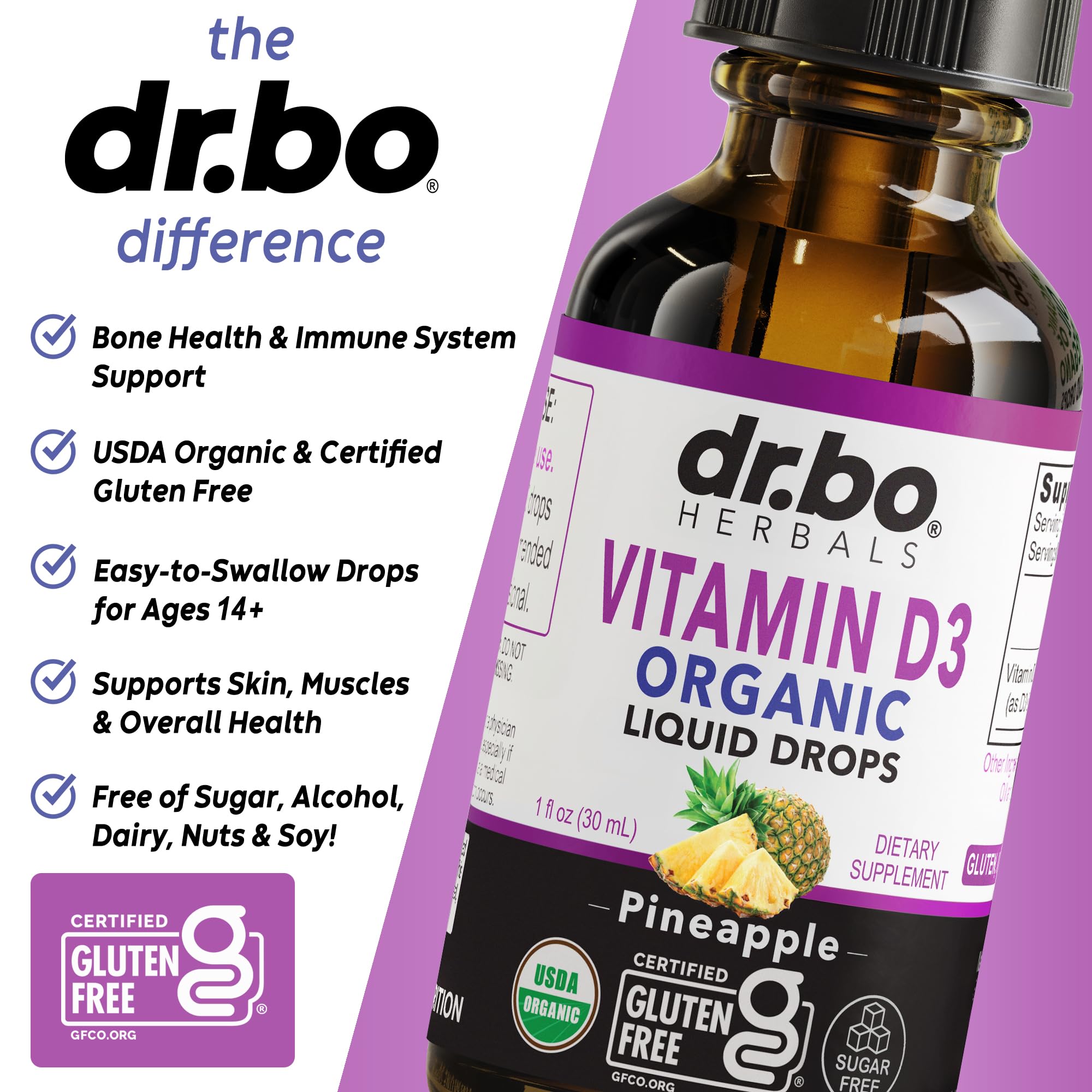 Sabor piña de DR. BO D3, agradable para adultos y niños.