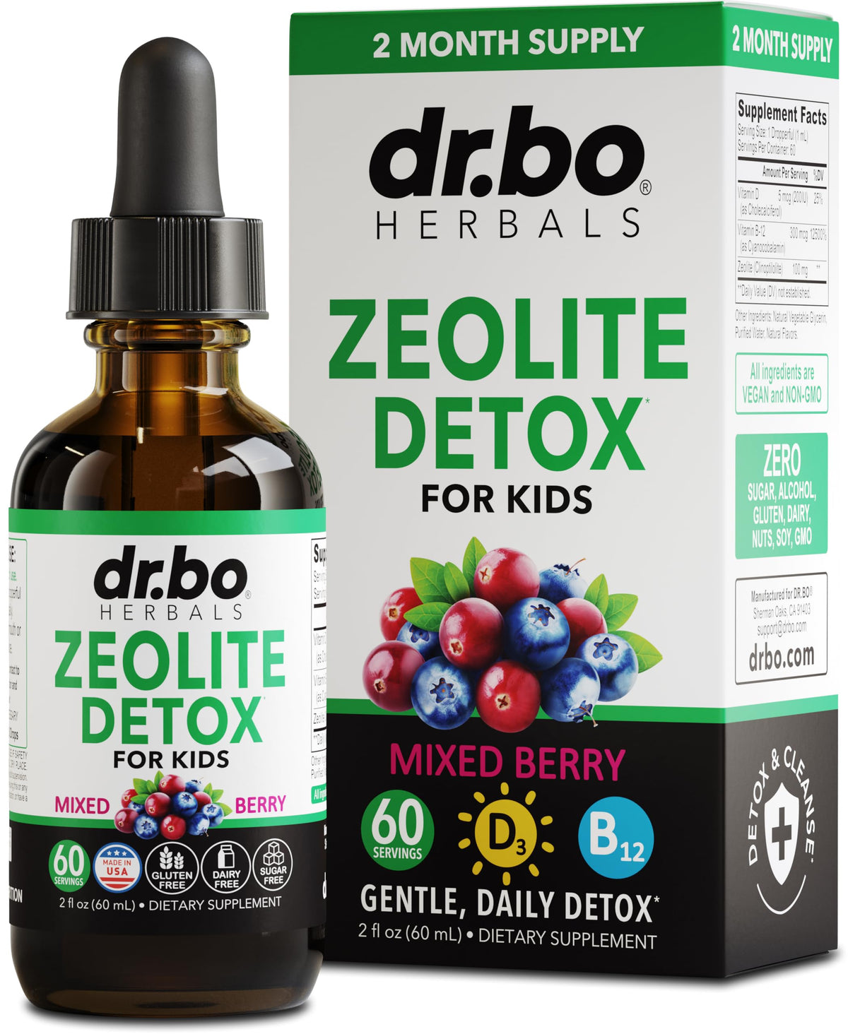 DR. BO Zeolite Detox para Niños en bote, uso diario suave.