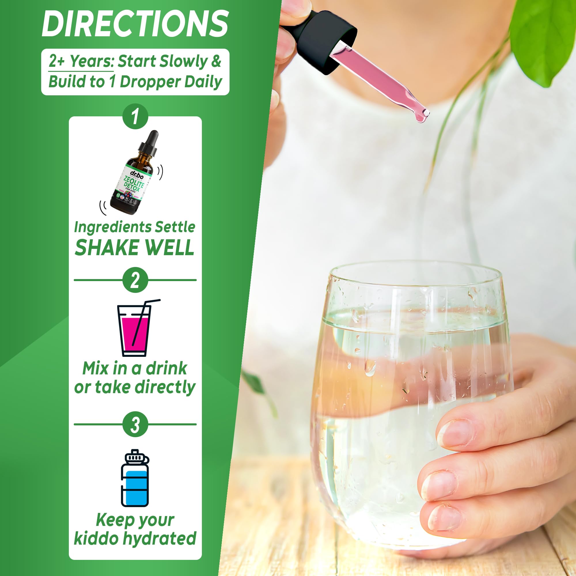 DR. BO Zeolite Detox fácil de tomar, sabor suave.