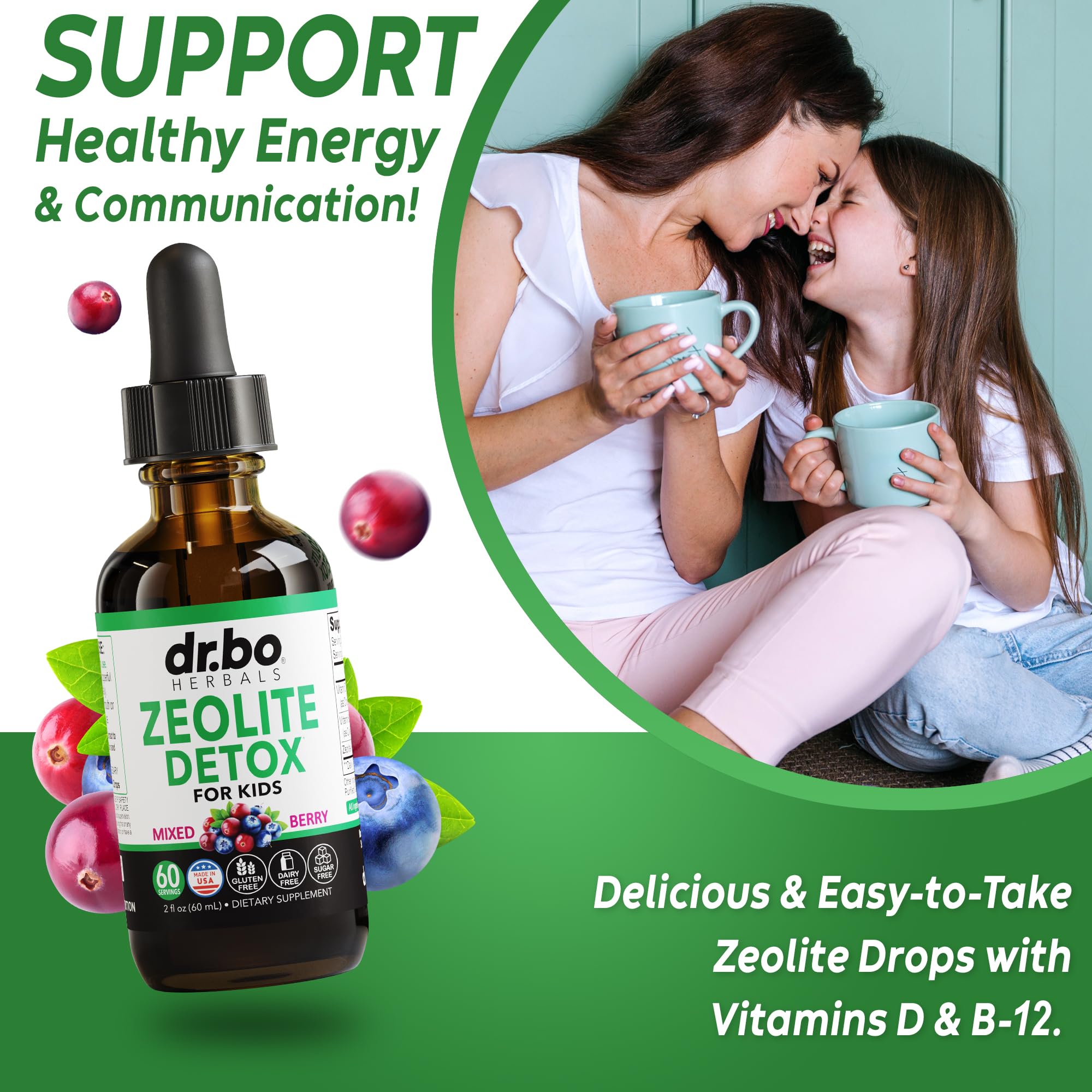 DR. BO Zeolite Detox sabor frambuesa, gusto agradable para niños.