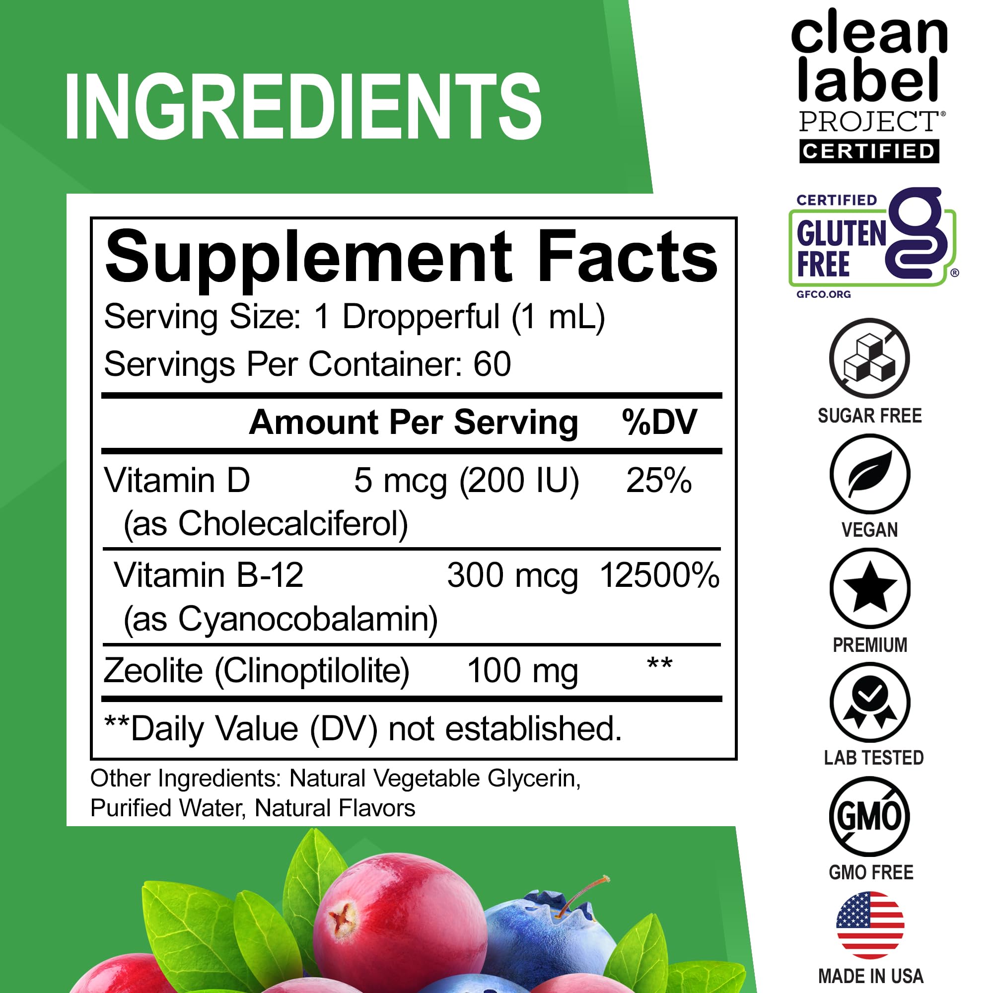 DR. BO Zeolite Detox con B12 y D, vitaminas para la energía.