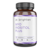 Dr. Brighten Myoinositol Plus, botella vertiendo, apoyo a función ovárica.
