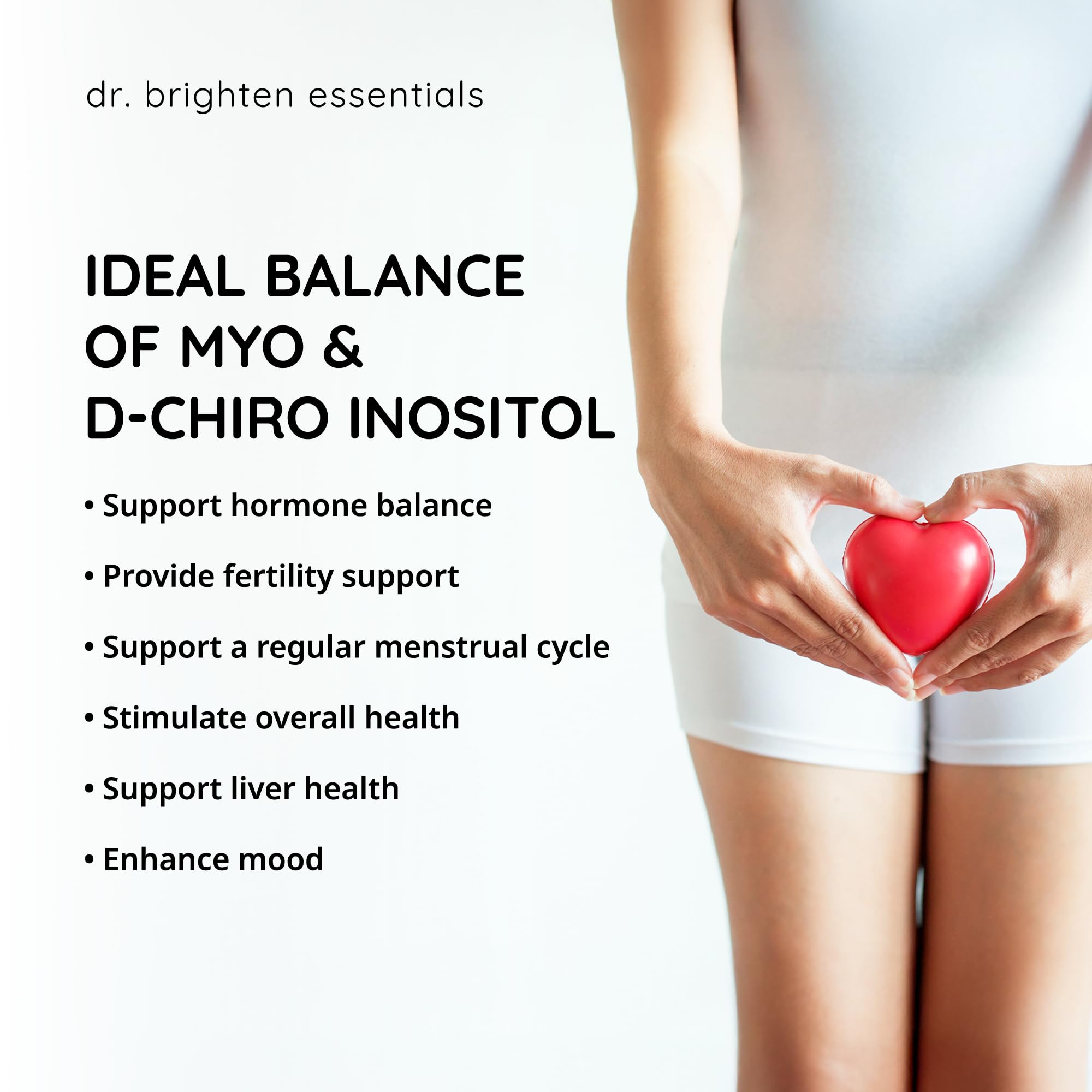 Dr. Brighten Myoinositol Plus, composición de vitaminas y minerales, soporte metabólico suave.