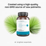Botella abierta de Dr. Brighten Saw Palmetto Plus para demostración