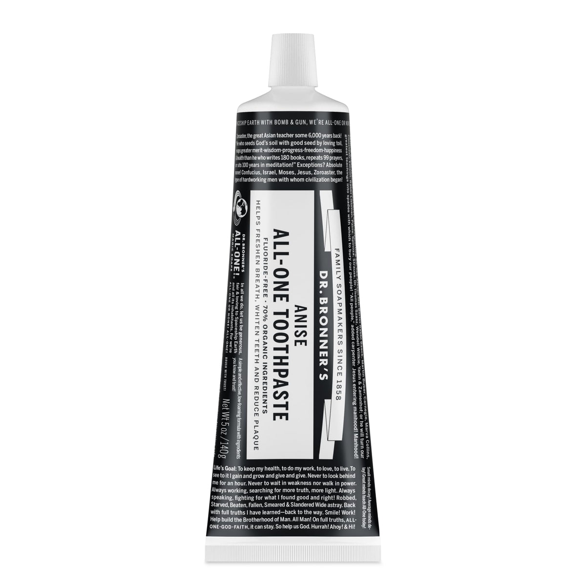 Dr. Bronner’s All-One Anís, envase compacto para uso diario.