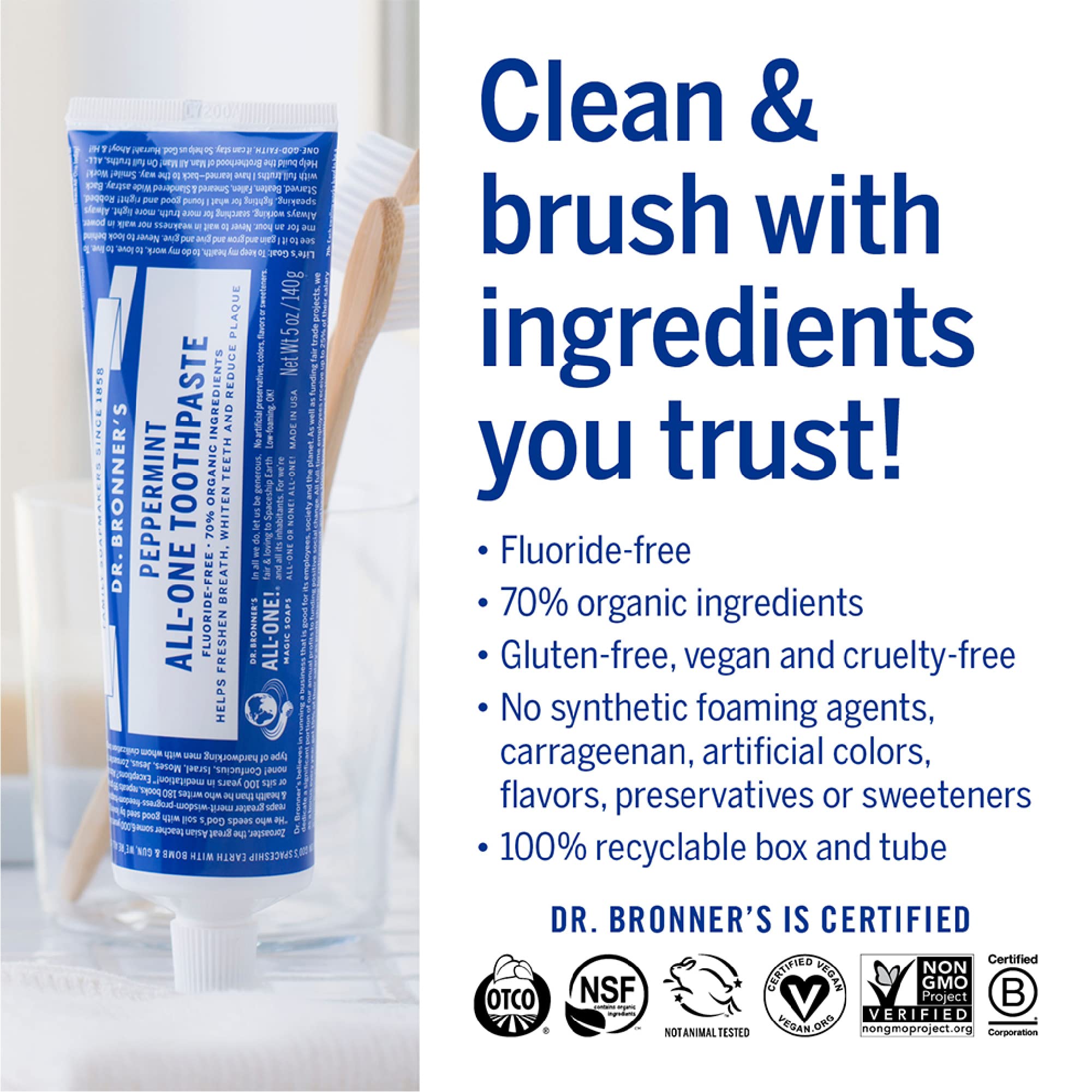Dr. Bronner's All-One Pasta de Dientes sin fluoruro para dientes sensibles