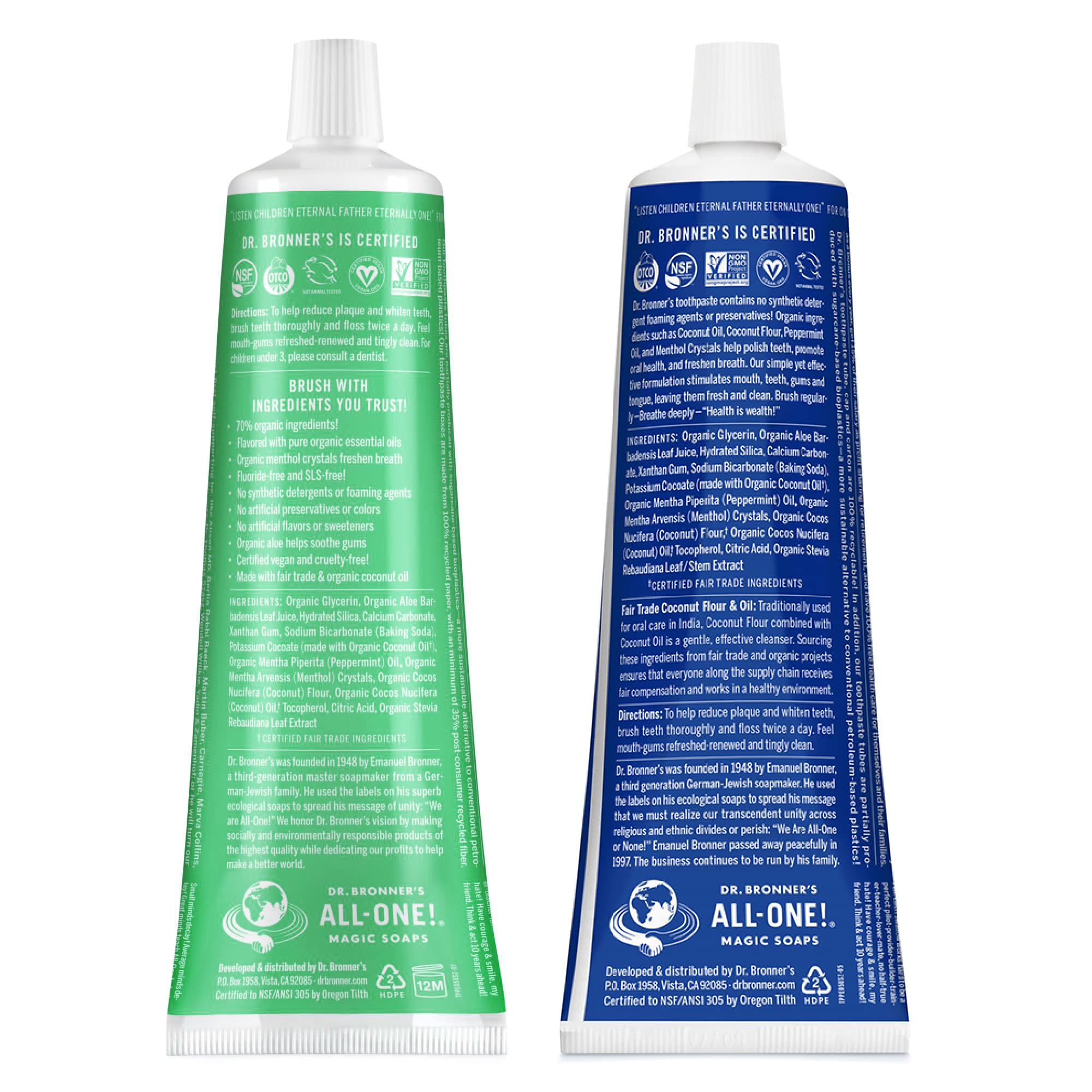 Dr. Bronner's All-One Pasta de Dientes tubo de 5 onzas listo para cepillado diario