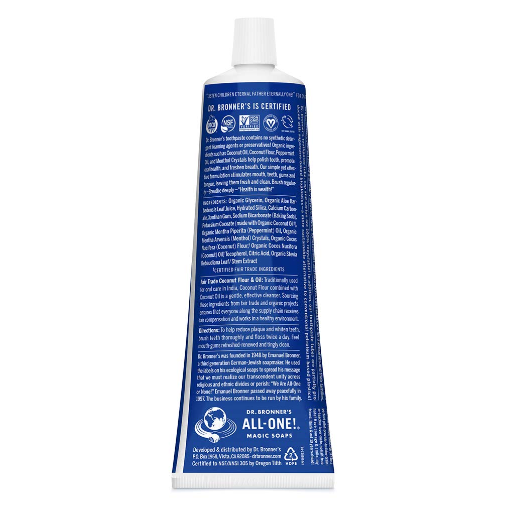 Dr. Bronner's crema dental ingredientes orgánicos: fórmula natural y responsable.