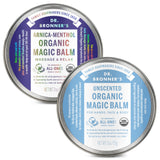 Dr. Bronner's Magic Balm arnica-menthol bote: cuidado suave para piel expuesta y seca.