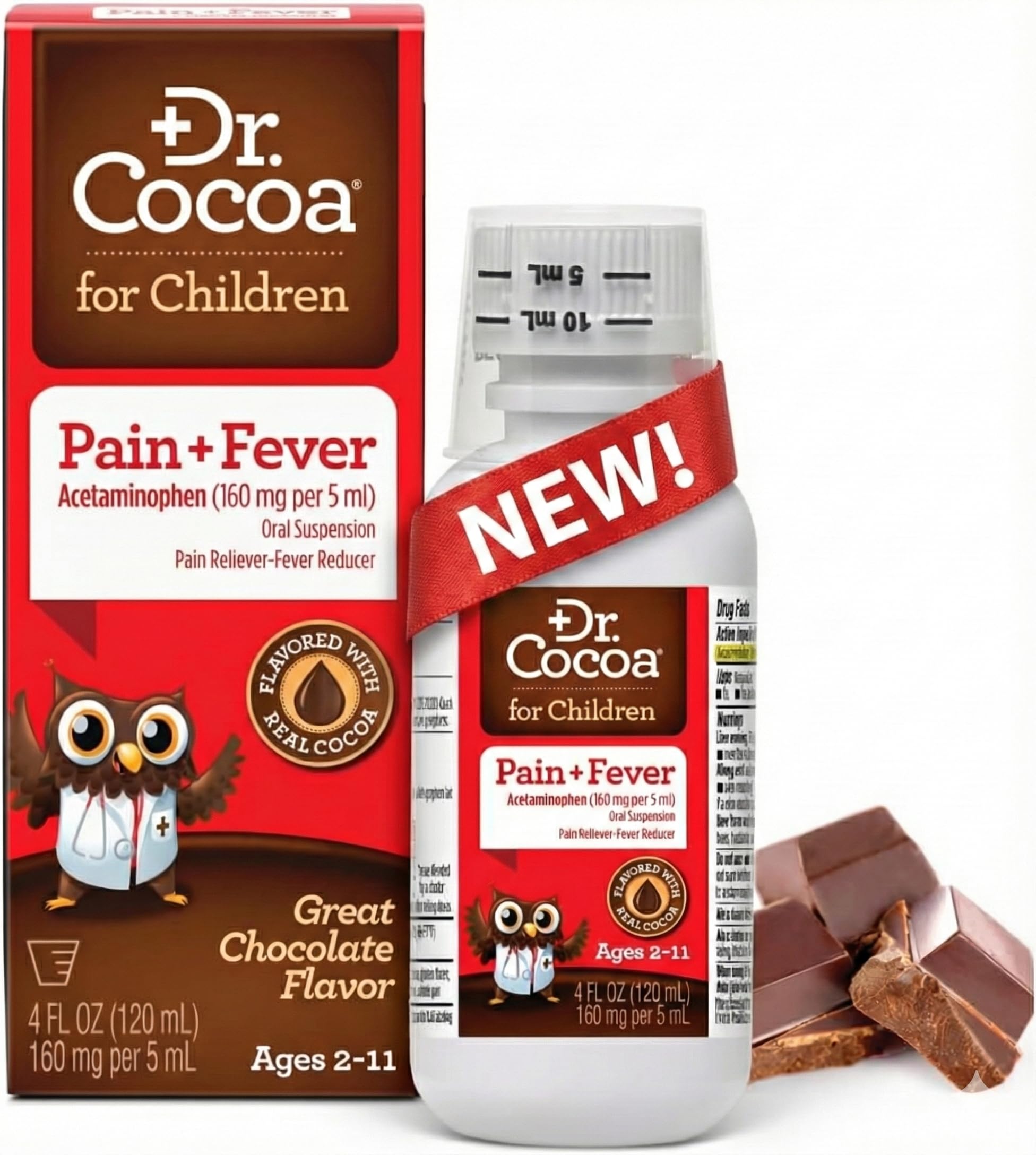 Dr. Cocoa Niños, frasco con taza de dosificación para dosis precisas