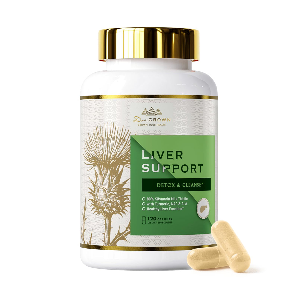 DR. CROWN Liver Cleanse: botella para detox suave y apoyo hepático.