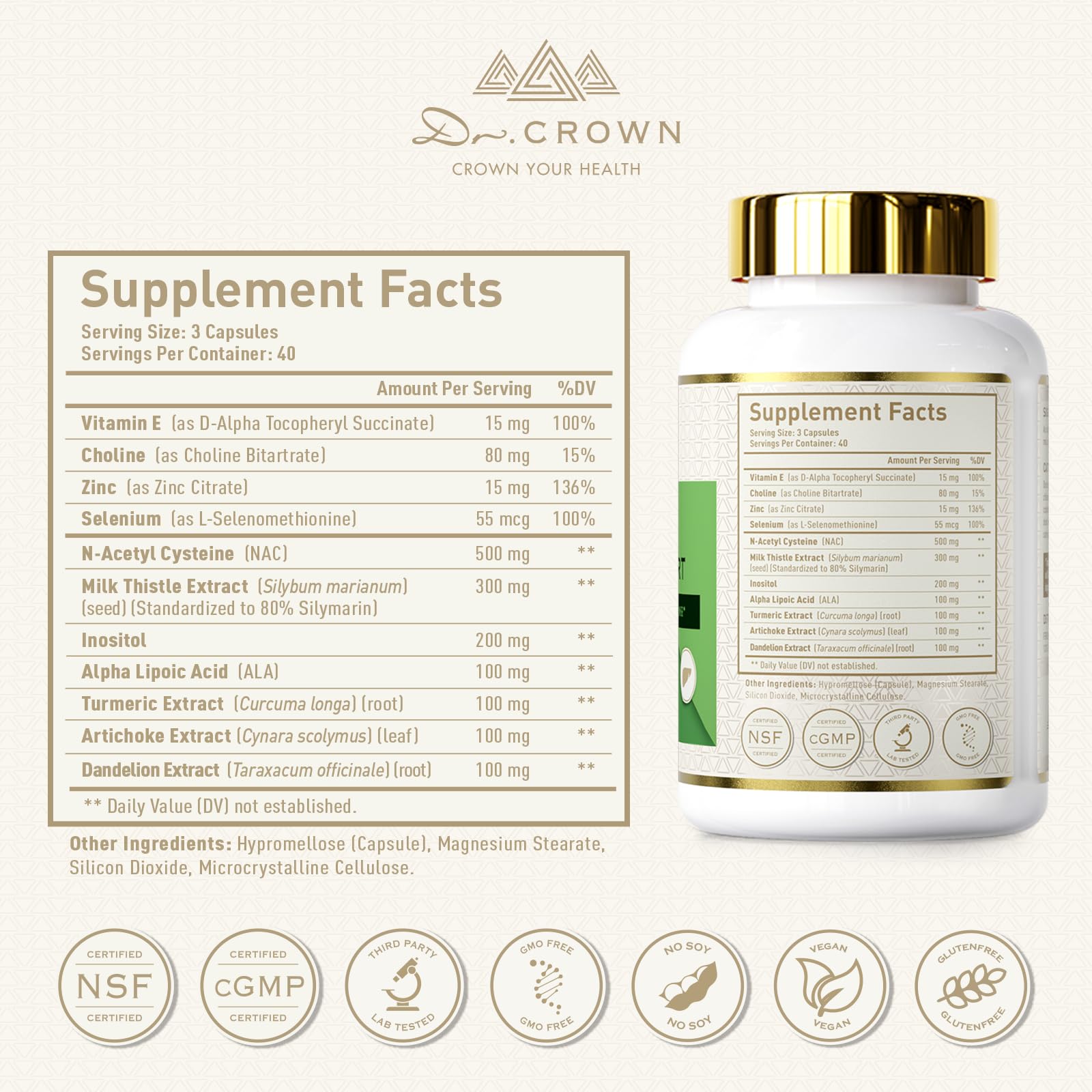DR. CROWN Liver Cleanse: empaque seguro elaborado en EE. UU. con normas GMP.