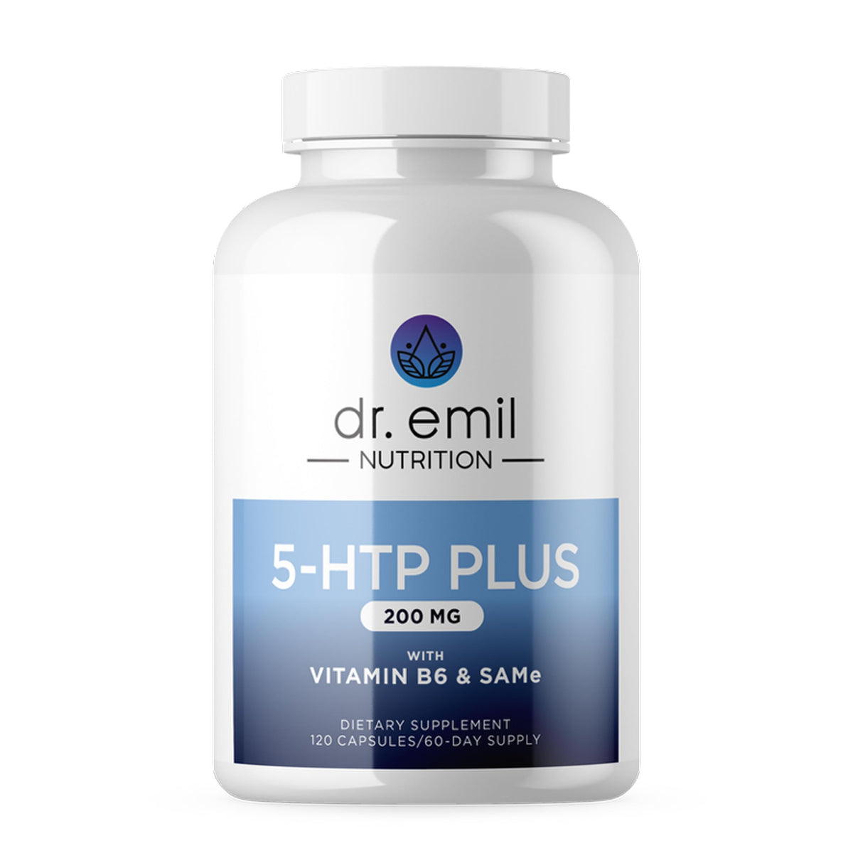 Dr. Emil Nutrition 200 mg 5-HTP Plus, botella: posible apoyo al ánimo y al sueño.