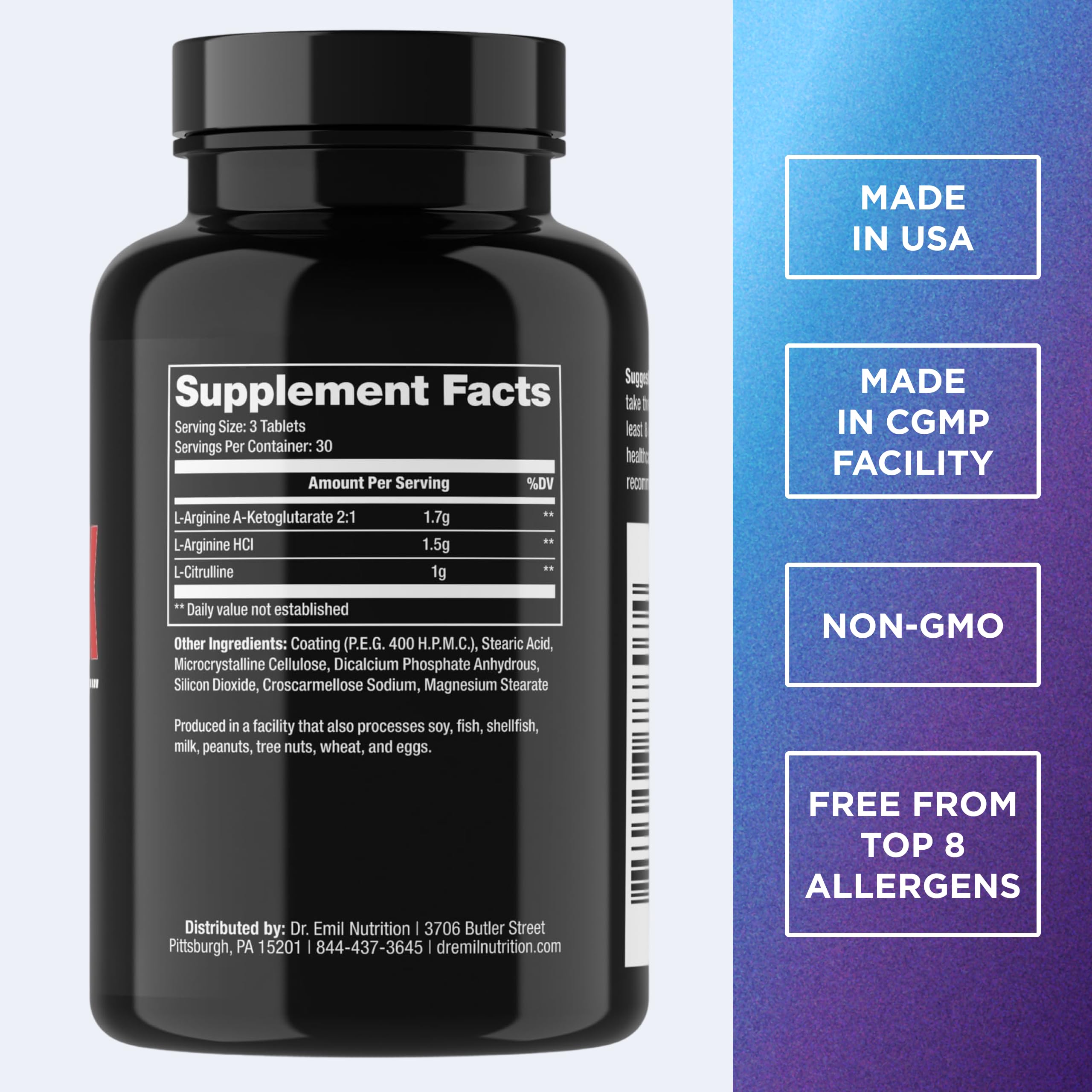 DR. EMIL NUTRITION élite L-arginina, tabletas cerca, favorece la vascularidad