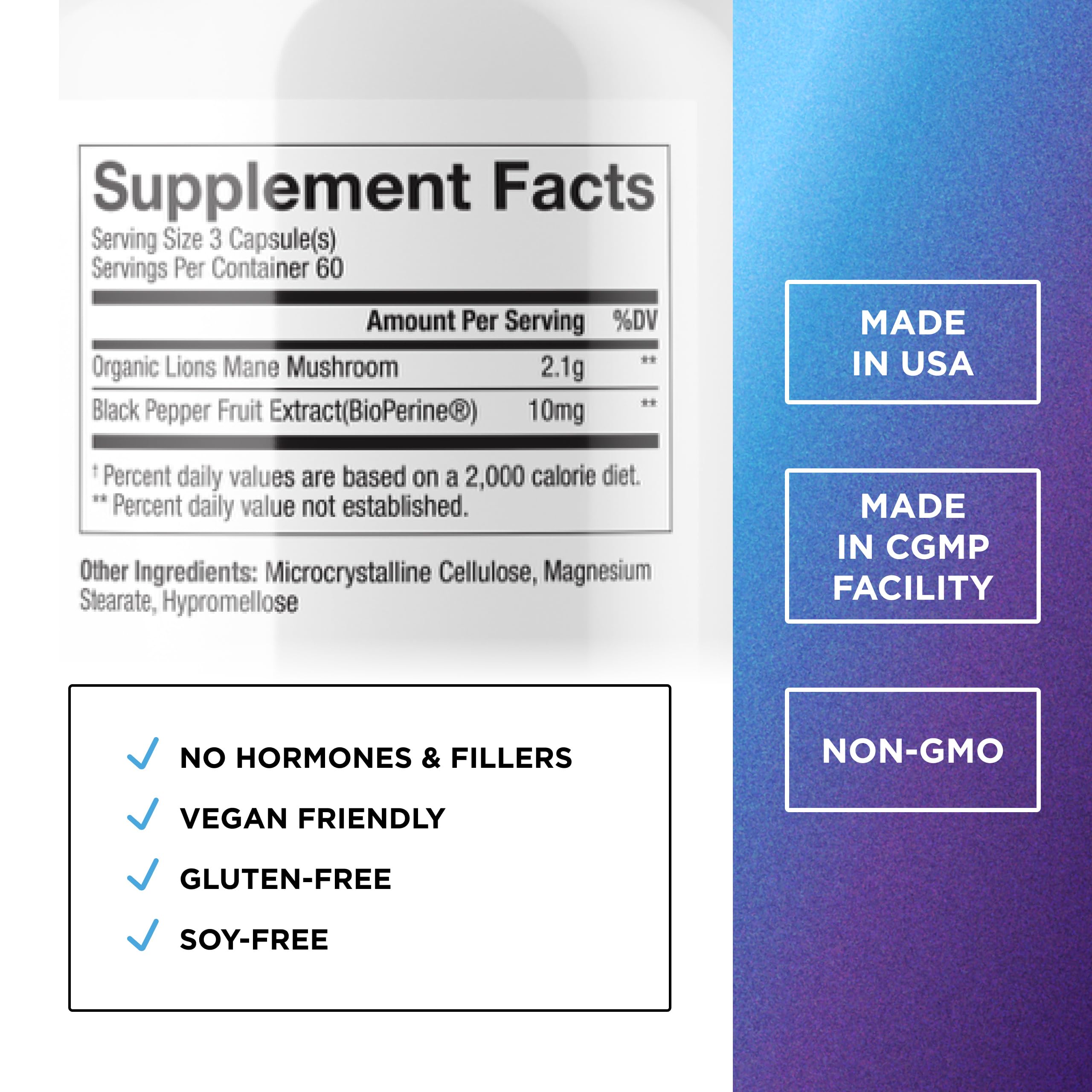 DR. EMIL NUTRITION etiqueta de cápsulas melena de león facilita lectura de beneficios
