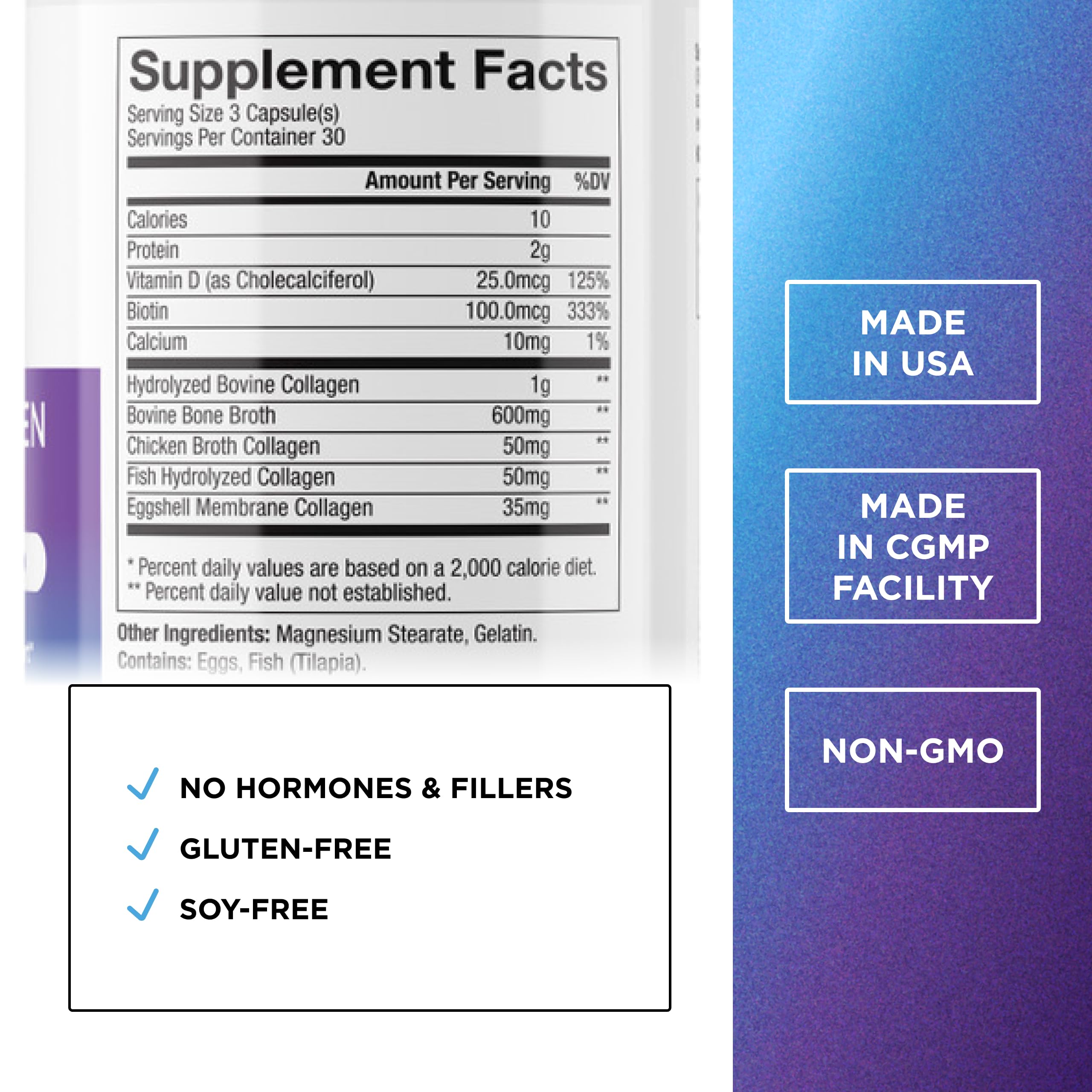 Cápsulas de colágeno y biotina de Dr. Emil Nutrition, fáciles de tragar
