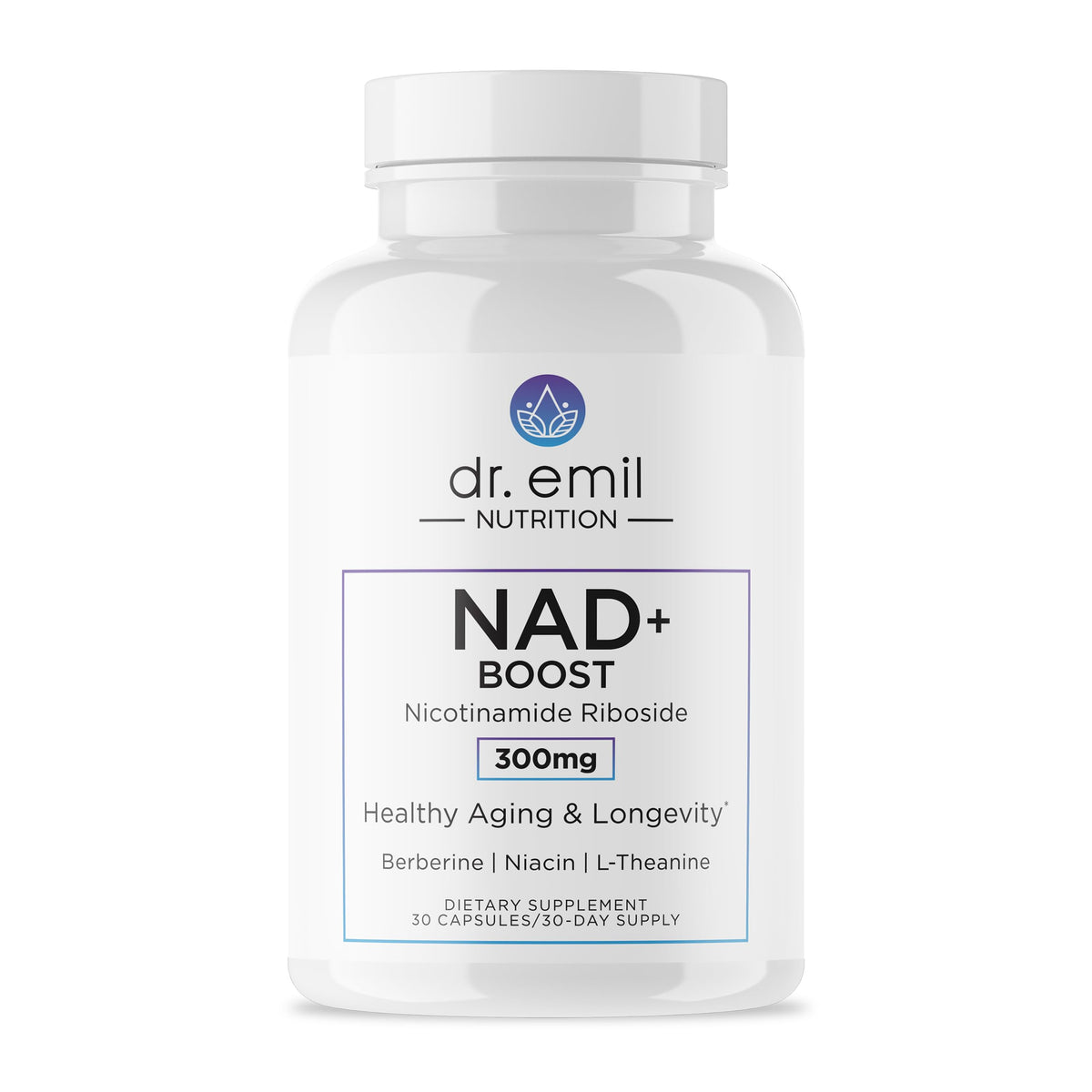 DR. EMIL NUTRITION NAD+ Boost, botella frontal, facilita la suplementación diaria