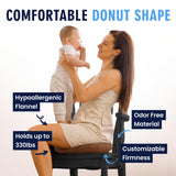 Almohada dona para asiento ergonómica, vista lateral, ayuda a distribuir presión.