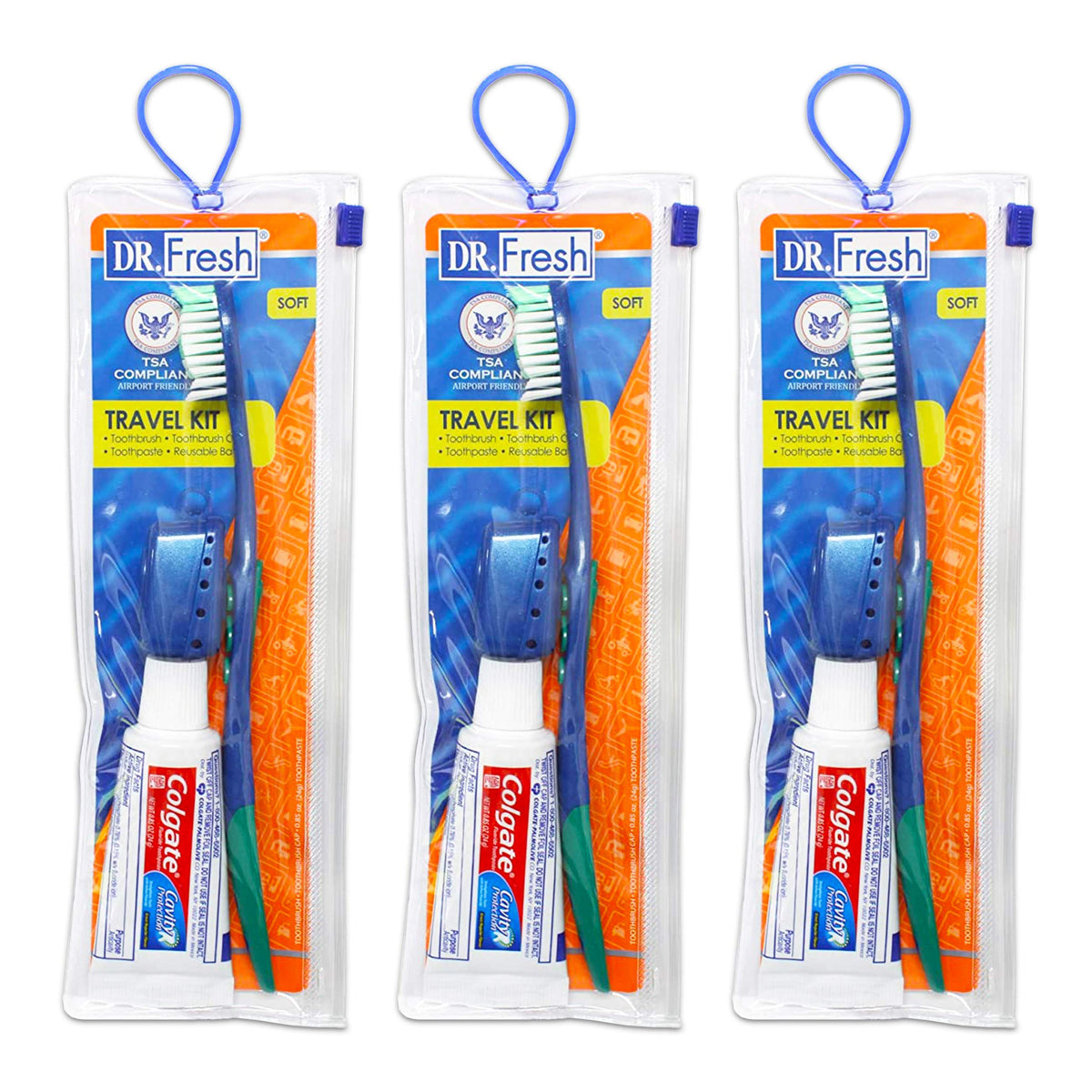 Dr. Fresh kit de higiene dental de viaje con cepillo suave para higiene bucal en viajes.