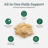 Mezcla en polvo Dr. Fuhrman Complete Greens para un desayuno nutritivo.
