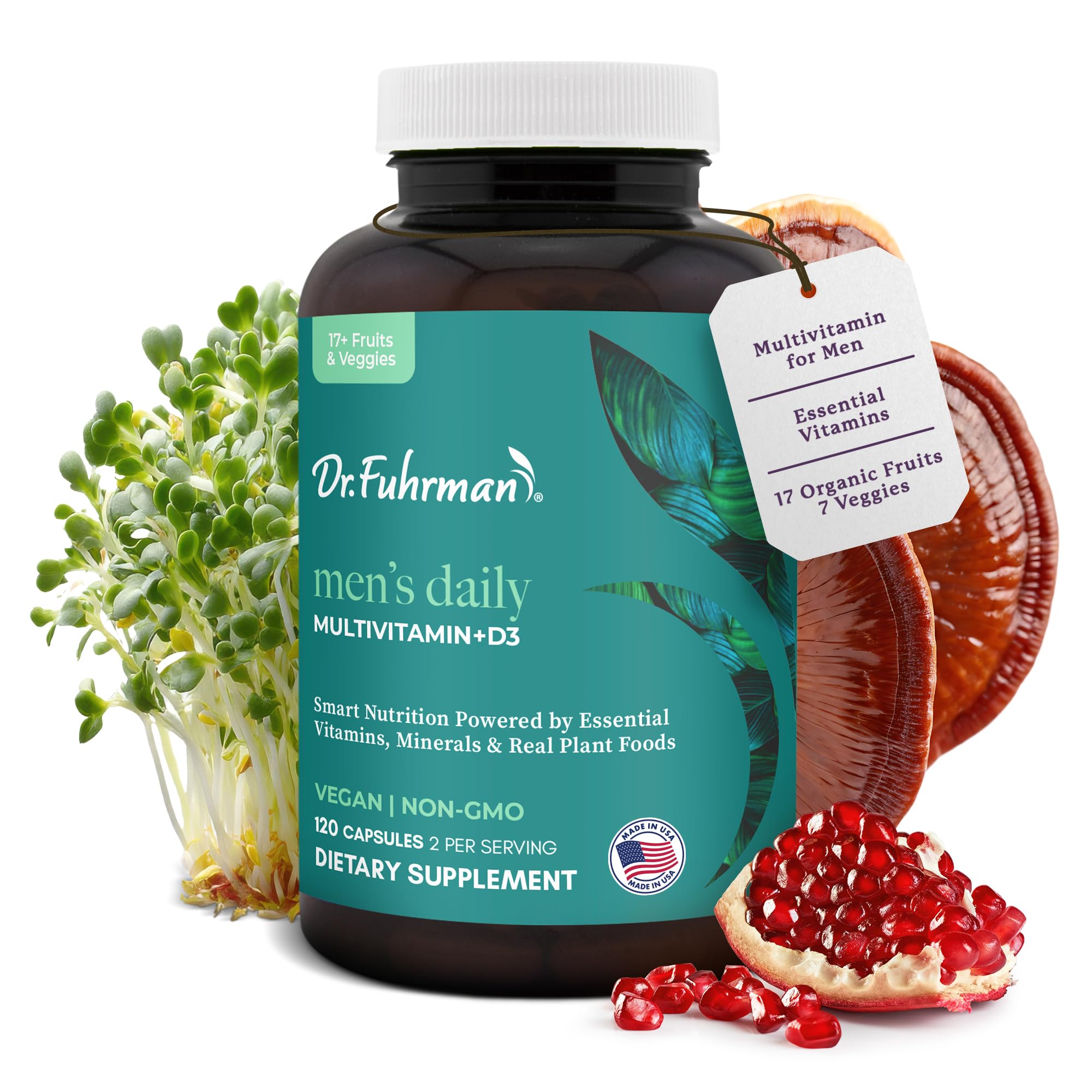 Dr. Fuhrman botella de multivitamínico para hombre, apoya energía diaria.