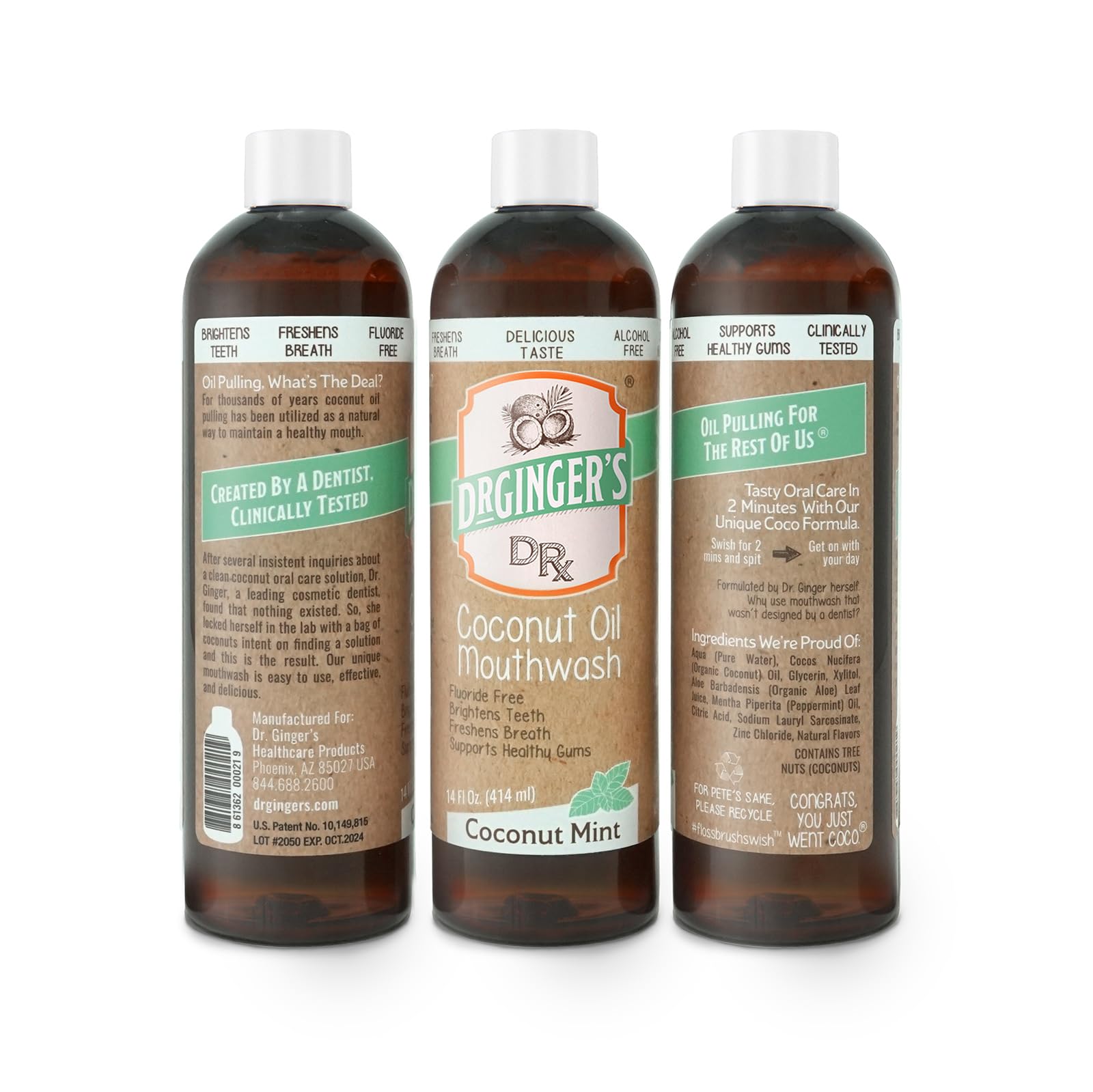 Dr. Ginger’s pack doble de enjuague con sabor a menta para uso familiar.