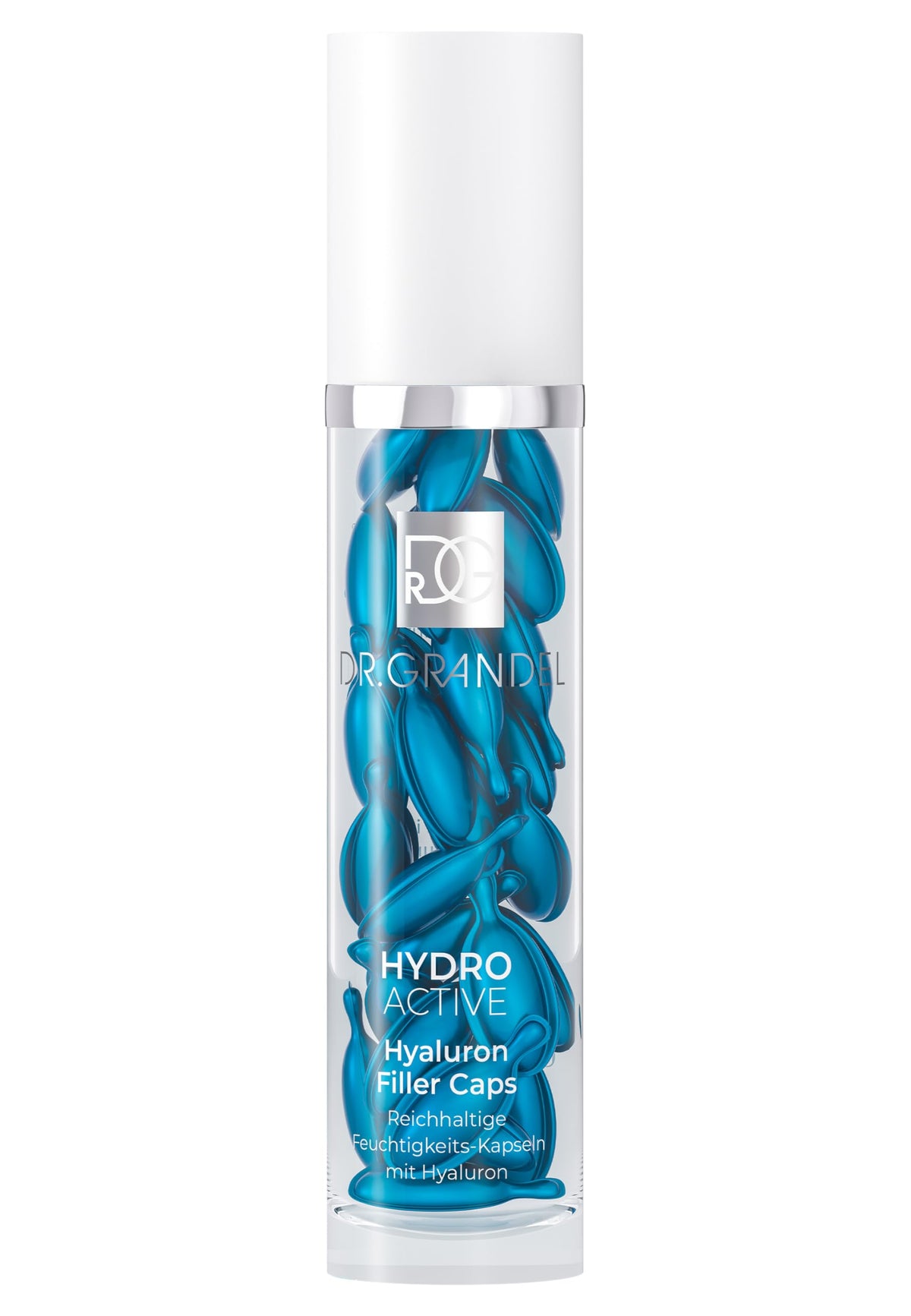 Dr. Grandel Hydro Active Hyaluron Filler Caps: empaque elegante para hidratación profunda.