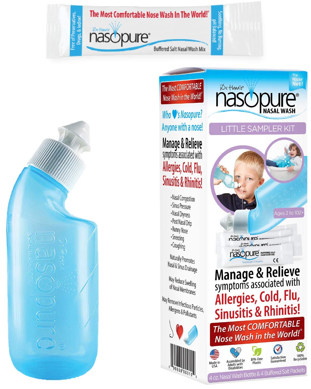 DR HANA'S NASOPURE botella de lavado nasal para enjuague cómodo diario.