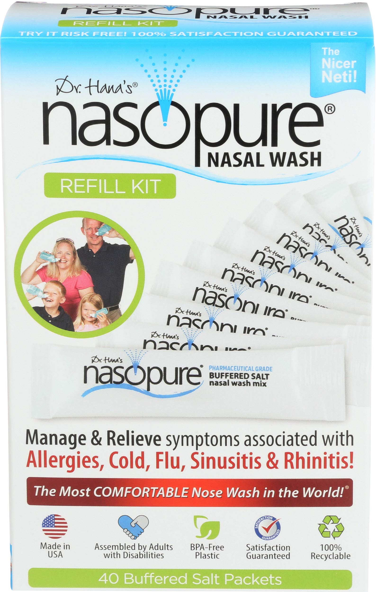 Kit Nasopure con 40 porciones para lavado nasal suave.