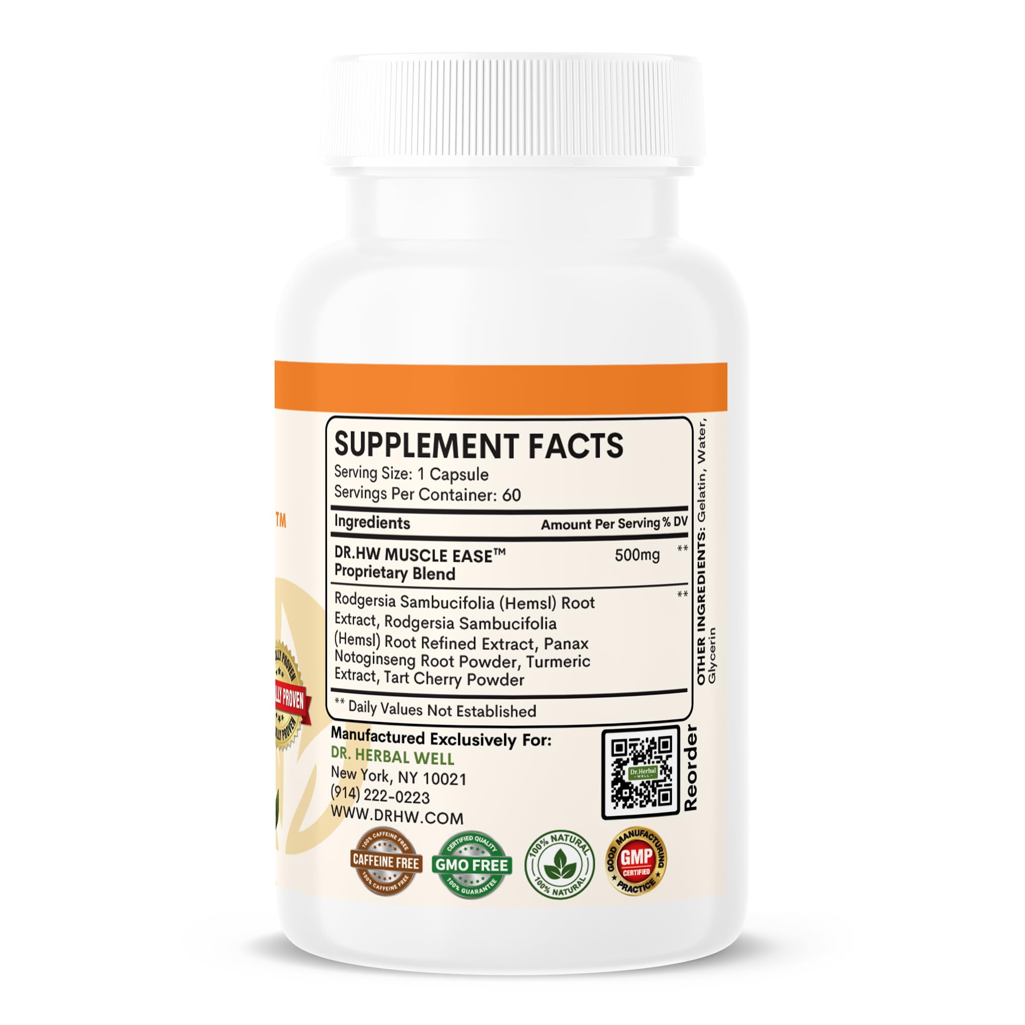 DR. HERBAL WELL Muscle Ease botella en mesa ingesta diaria fácil