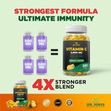 Dr. JOEL'S Vitamina C 2000 mg: detalle de ingredientes como zinc y equinácea para uso familiar.