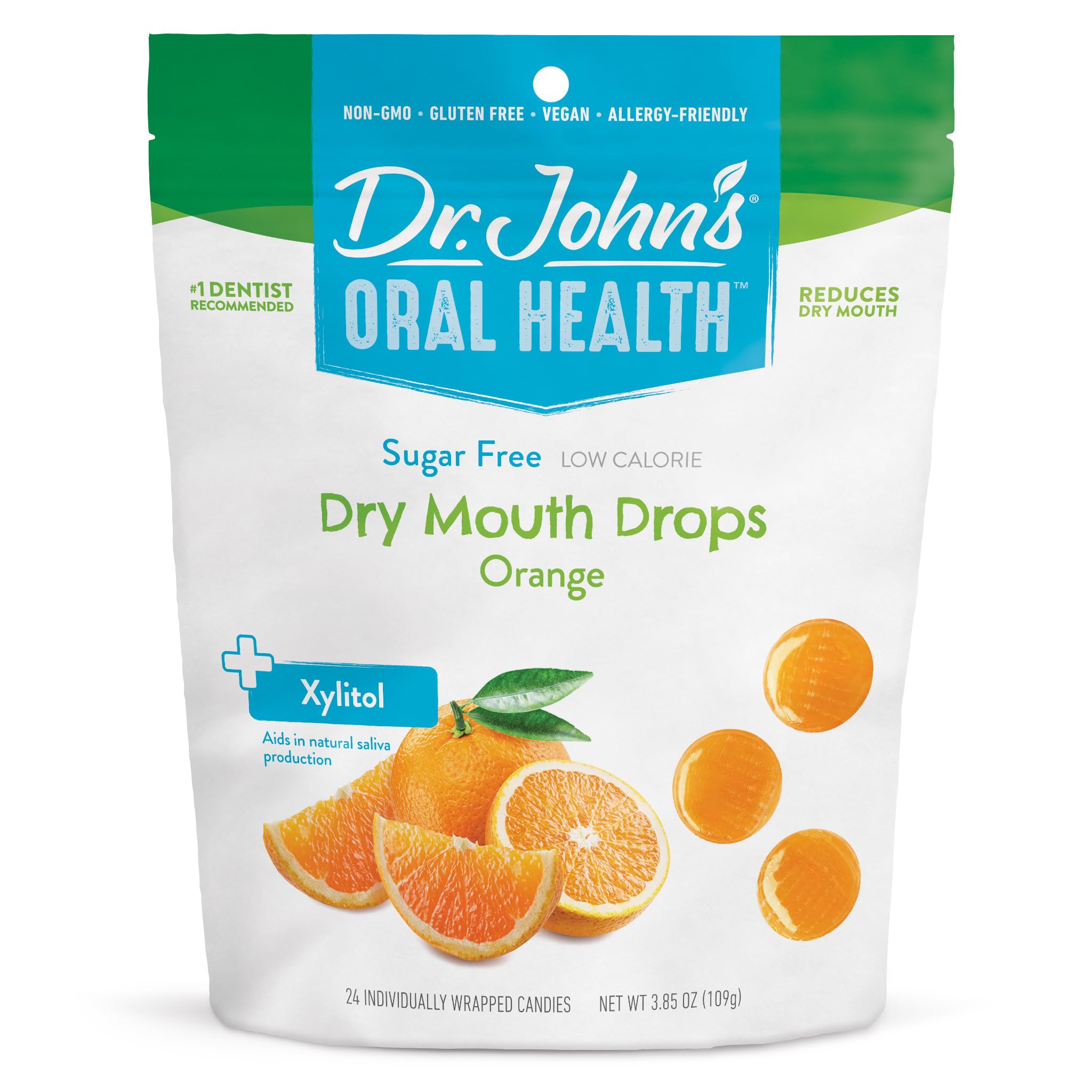 Dr. John's Gotas Naranja con envase abierto para frescura y aliento