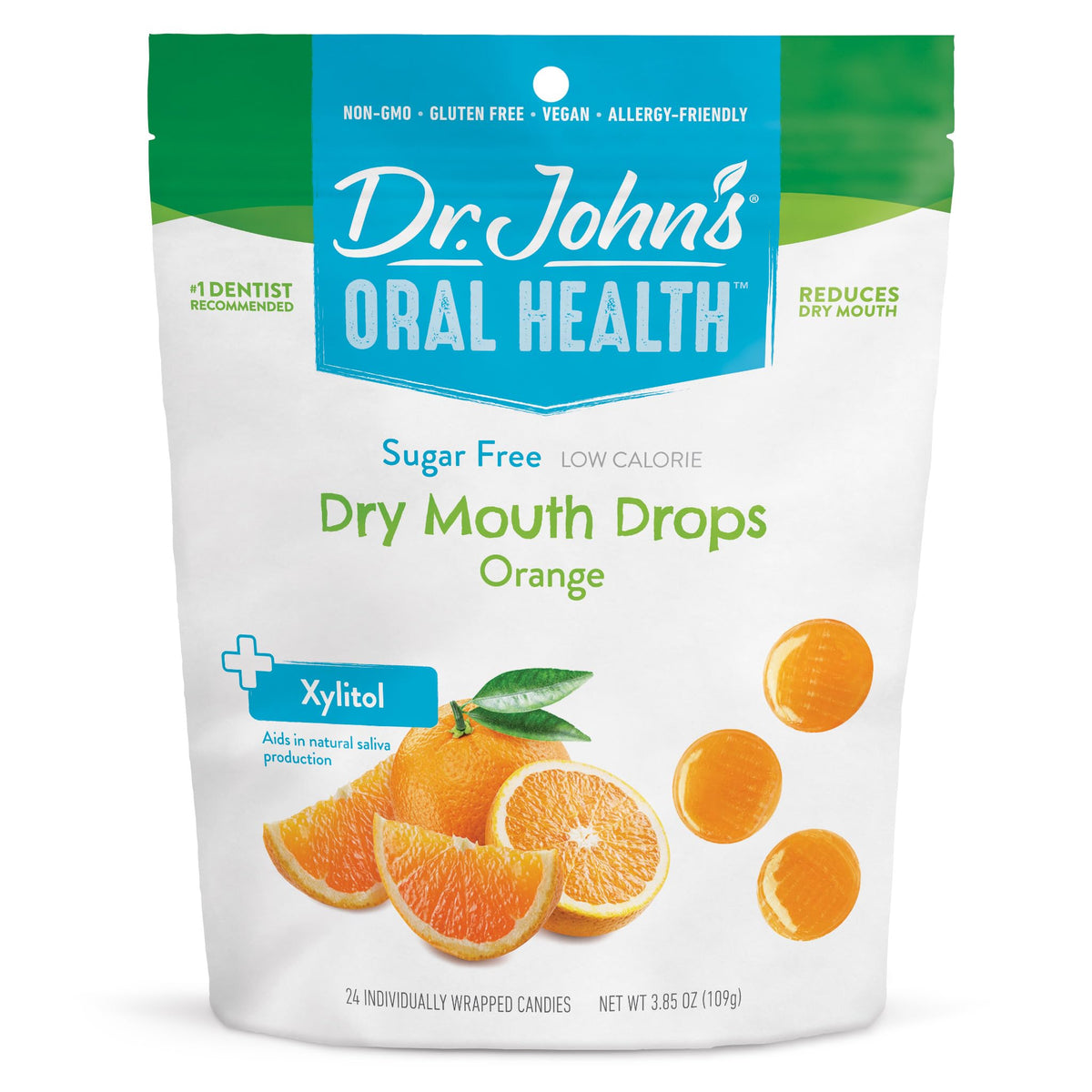 Dr. John's Gotas Naranja con envase abierto para frescura y aliento