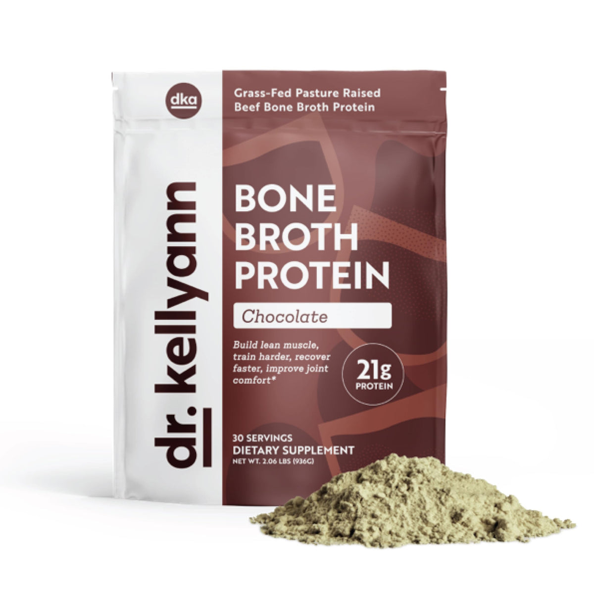 Dr. Kellyann caldo de huesos polvo chocolate, proteína para energía diaria y soporte muscular