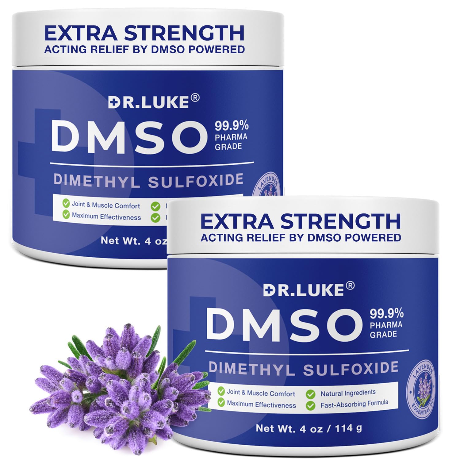 Dr. Luke crema DMSO Lavanda: bote visible para uso diario suave.