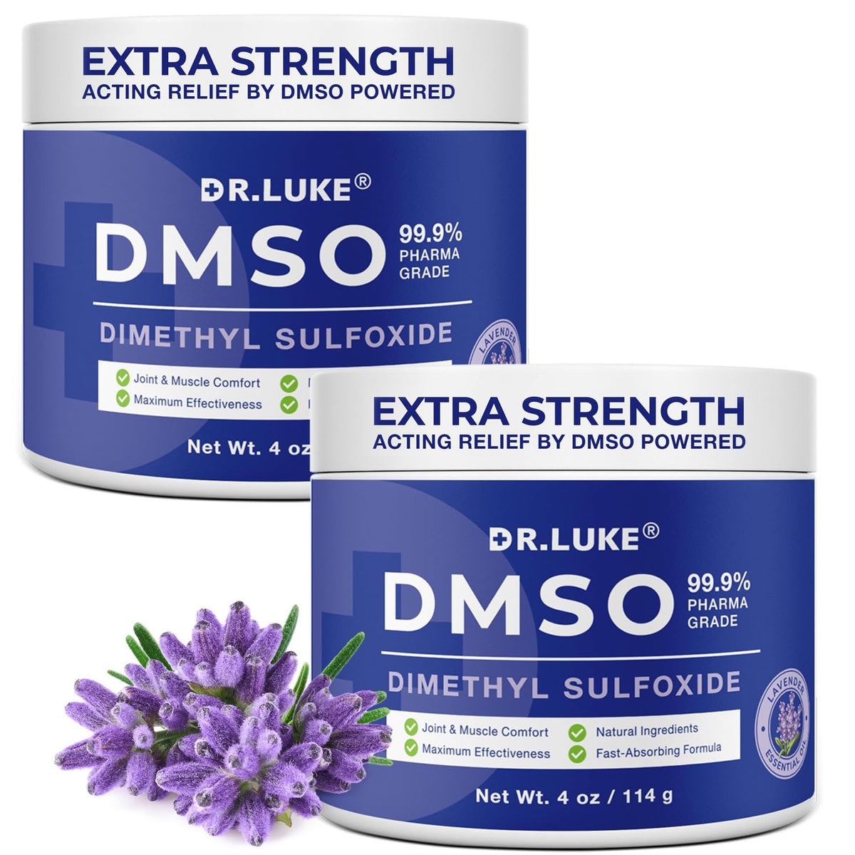 Dr. Luke crema DMSO Lavanda: bote visible para uso diario suave.